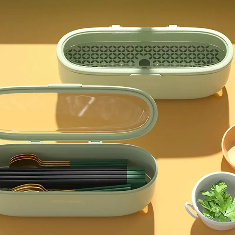 

Kitchen Tableware Storage Box Quick Drain Cutlery Silverware Container With Lid Countertop Organizer For Chopsticks Spoon Knif
