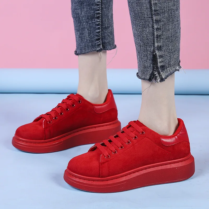 

New Suede Casual Shoes Women 3.5CM Platform Sneakers 2021 Autumn Simple Candy Color Chunky Sports Shoes Ladies Zapatos De Mujer