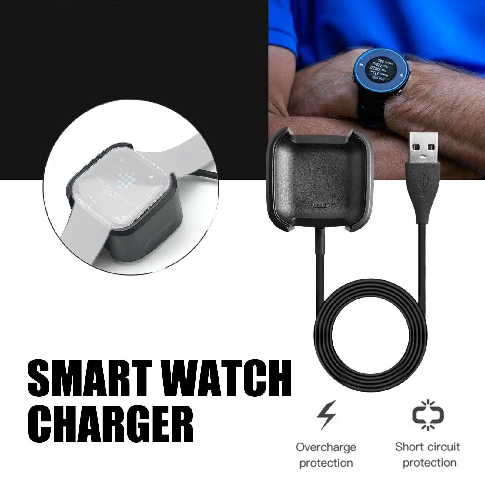 

USB Charger for Fitbit Versa 2 Smart Wristband USB Charging Cable Cable Clip Dock Accessories