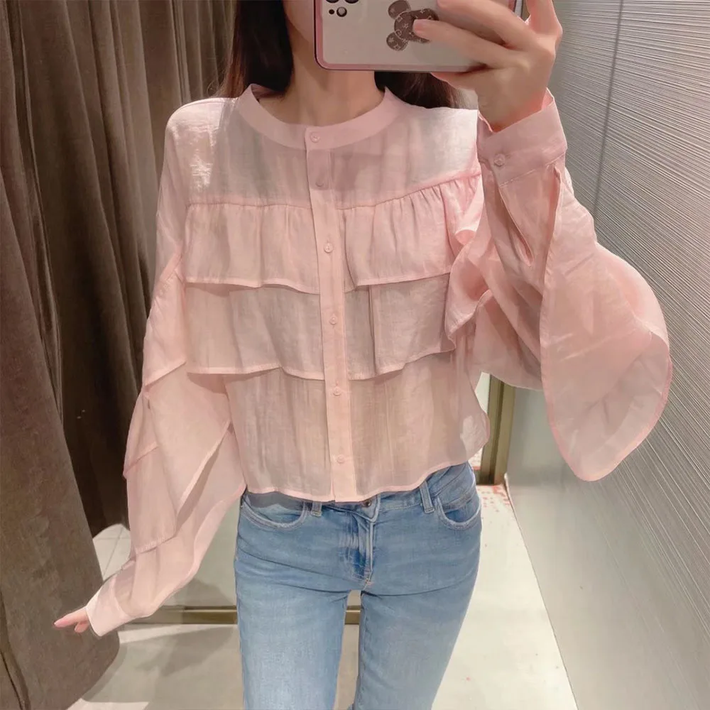 

Женская модная новинка 2022, многослойная декоративная блузка в романтическом стиле, повседневные однотонные женские шикарные топы в стиле р...