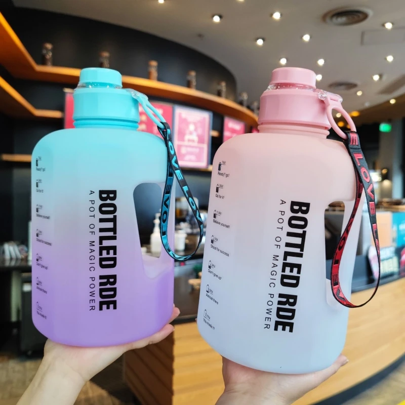 

Portable Fitness Jugs Large Capacity Handle Mug Sports Gym Drink Tumbler Travel Outdoor Cup 2.2L Water Bottle With Time Marker