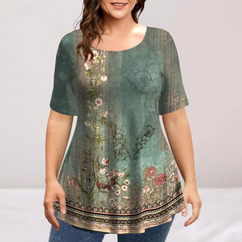 

Lady Summer Top 3D Digital Printing Summer T-shirt Loose Hem Summer Blouse