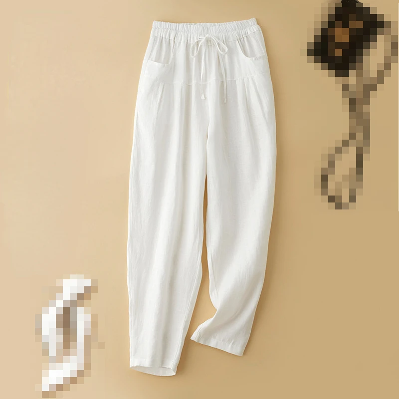 

Women Pants 2023 New Summer Solid Color Elastic Waist Trousers Leisure Pocket Trousers Pants for Women