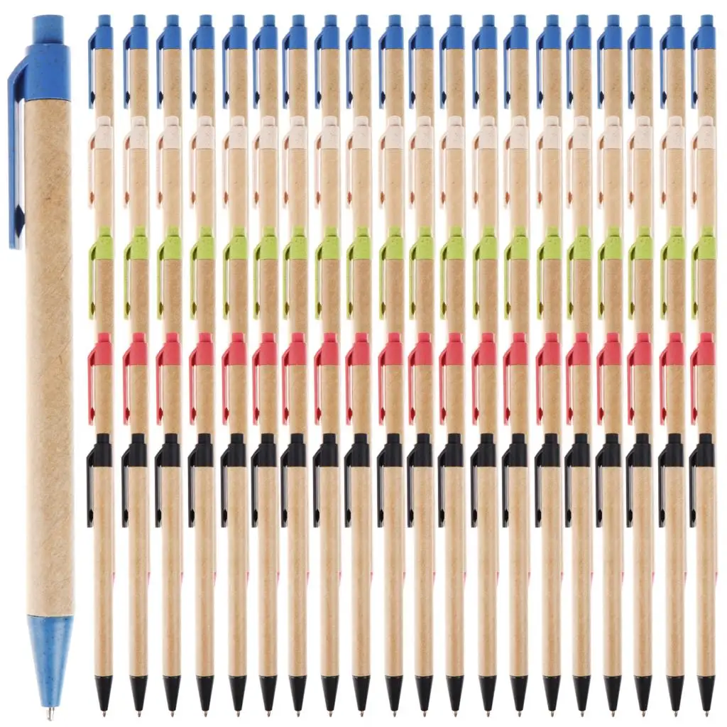 

100Pcs New Kraft Paper Eco-friendly Ballpoint Pen 1.0mm For Student Writing And Drawing Office Stationery Wholesale