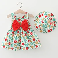 2piece summer baby dresses kids clothing for girls korean casual beach bow flowers princess dresssunhat newborn clothes bc192