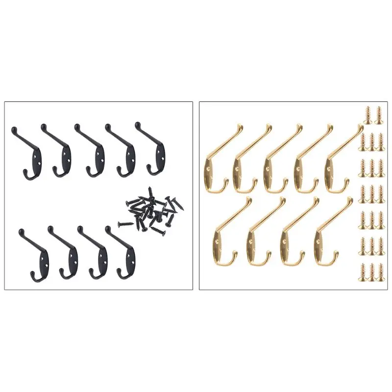 

9x Heavy Duty Hooks with Screws Sturdy Coat Racks for Hanging Hats Towels Keys