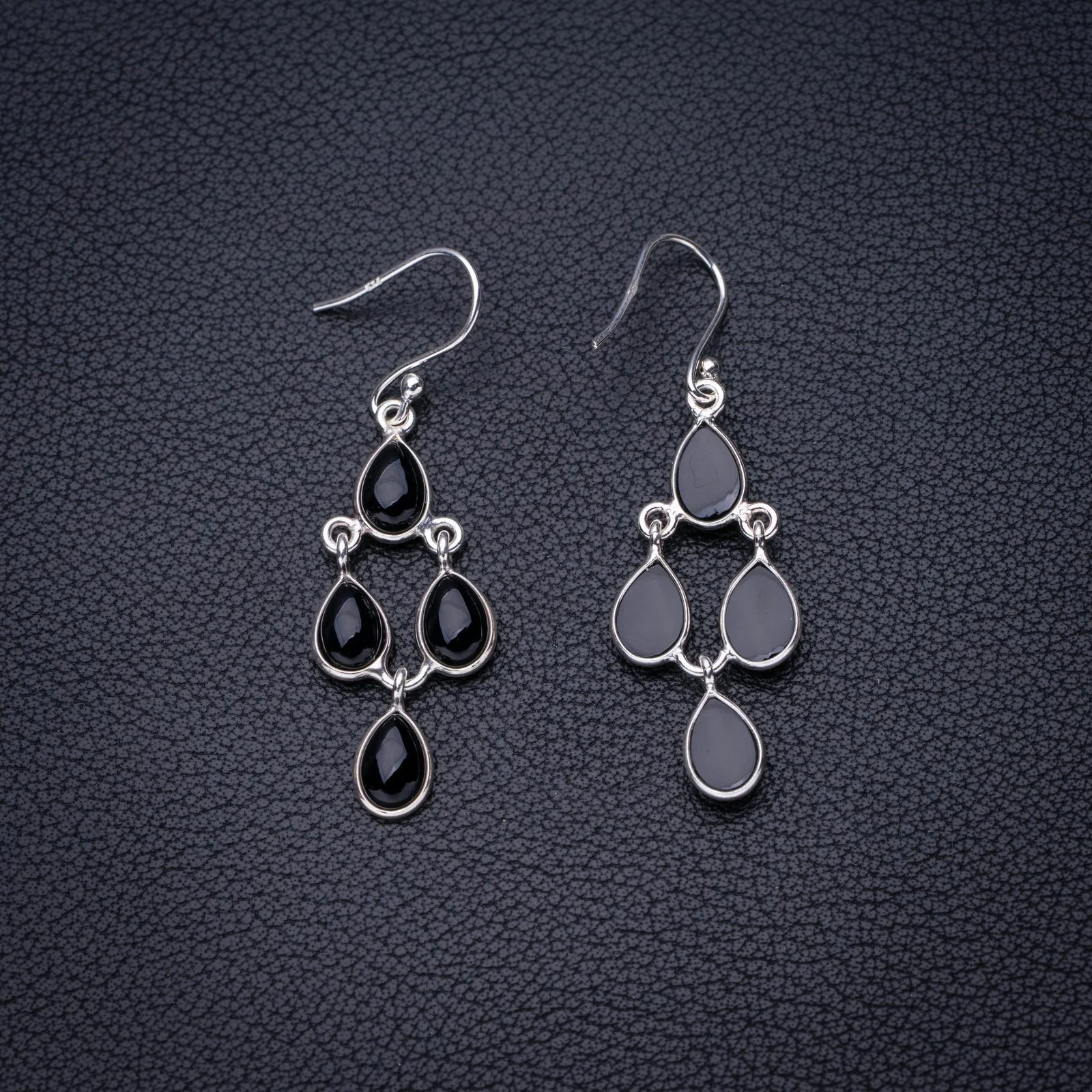 

StarGems Natural Black Onyx Handmade 925 Sterling Silver Earrings 2" E6464