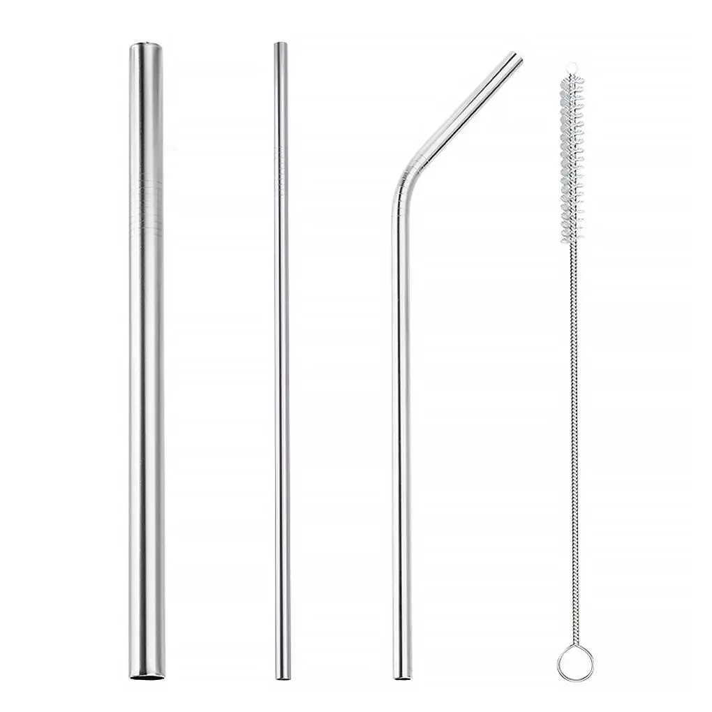

Reusable Straws 3Pcs Stainless Steel Straws Set Straight Blending Metal Drinking Straw with Cleaning Brush Bar Restaurant Tool