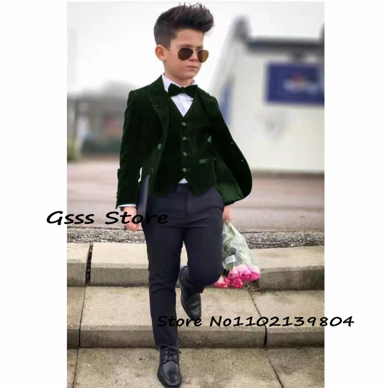 Boys Velvet Suit 3 Piece Formal Jacket Pants Vest Business Style Kids Blazer Party Pants Set costume enfant garçon