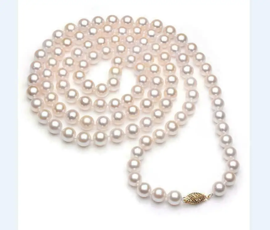 

AAAA 7-8mm Akoya white pearl necklace 36 18 25 inch 14k Yellow Gold Clasp fine jewelryJewelry Making