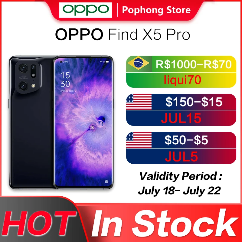 Original OPPO Find X5 Pro 5G Mobile Phone 6.7 120Hz AMOLED Flexible Curved Screen Snapdragon Gen1 Octa Core 80W SuperCharge