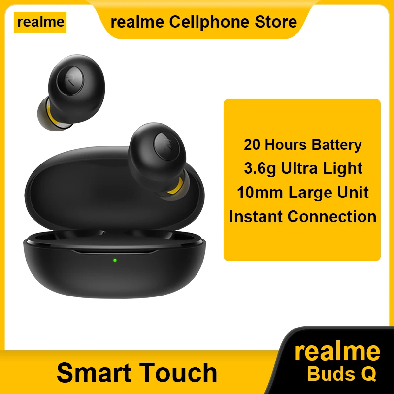 

realme Buds Q Earphones TWS Ture Wireless Bluetooth 5.0 Open-up Auto Connection 20h Battery Life Charging Box Ultra Light 3.6g