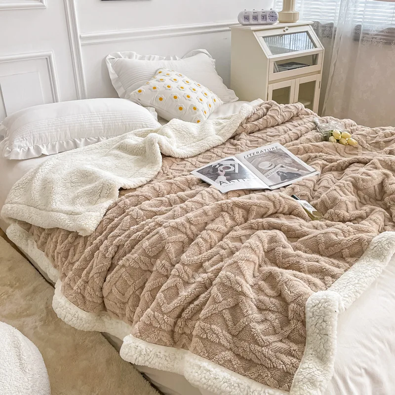 

Thick Bed Blanket Double Layer New Winter Lamb Fleece Blanket Home Warm Sherpa Soft Sofa Cover Throw Newborn Wrap Kids Bedspread