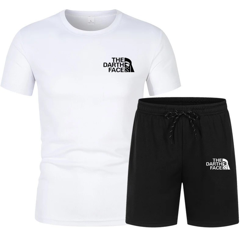 2023 Summer New Men'S Printed Short-Sleeved T-Shirt+Mesh Shorts 2-Piece Casual Jogging Sports Suit Hip-Hop Street Men'S Clothing