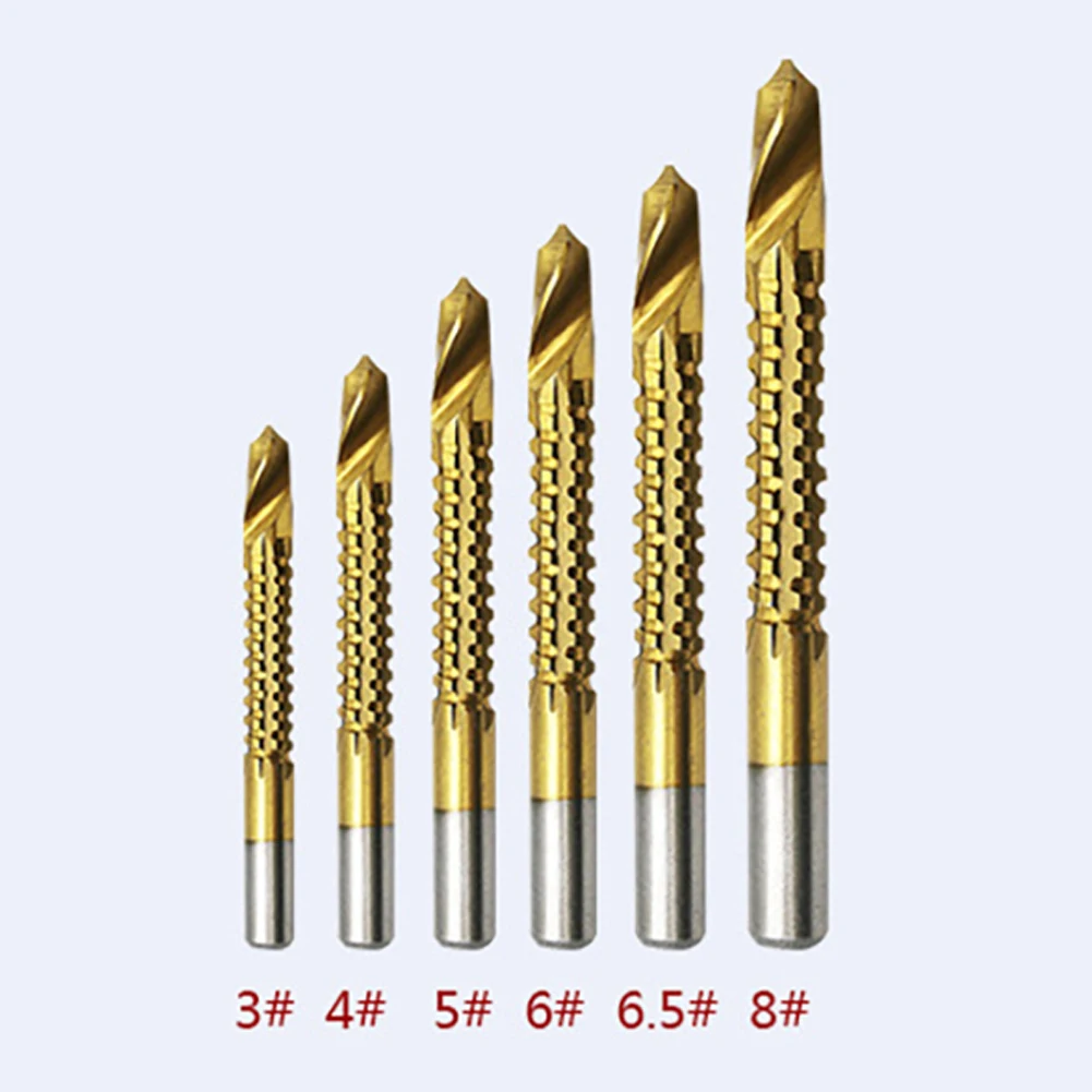 

6 Pieces Twist Drill Bits Set Serrated Grooving Cutting Tap Spiral Saw Wood Metal Plastic Hole Saw Titanium HSS Drill Bit
