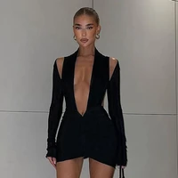 sexy dresses woman sexy black short dresses long sleeve deep v cut out evening club outfits party bodycon mini new clothing