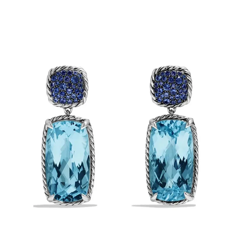 

Ne'w Luxury Blue CZ Dangle Earrings Geometric Shaped Big Stone Unique Women's Earrings for Party Unique Wedding Trendy Jewelry