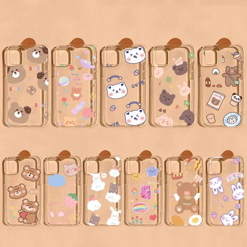 

INS Korea Kawaii Cartoon Happy Bear Phone Case for iPhone 11 12 13 mini pro XS MAX 8 7 6 6S Plus X 5S SE 2020 XR clear case