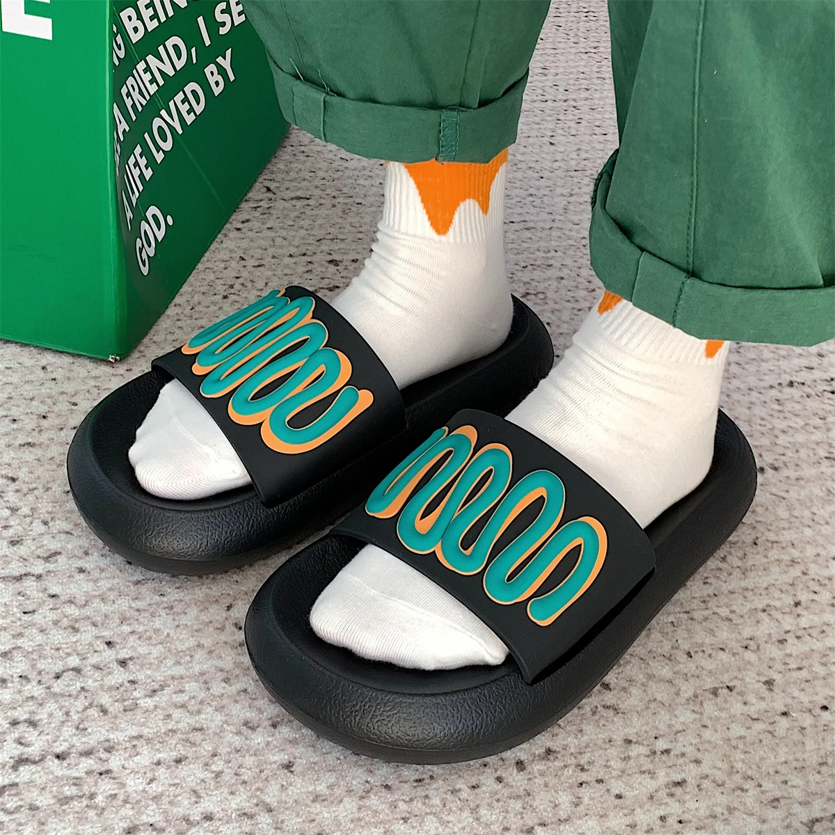 

Funny Mayonnaise Home Lovers Women Men Slippers Summer 4CM Heel Thick Sole Beach Shoes Outdoor Cartoon Ladies Slippers