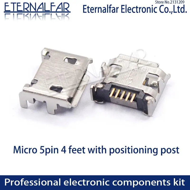 Мини USB 2 0 V8 Тип B Micro Male плоские ножки 5PIN после 2PIN сварочный прямой вертикальный