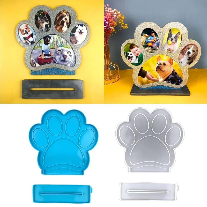 

DIY Dog Paw Shape Photo Frame Mold Table Soft Ceramic Plaster Ornament Pendant Silicone Mould Home Office Desk Decoration