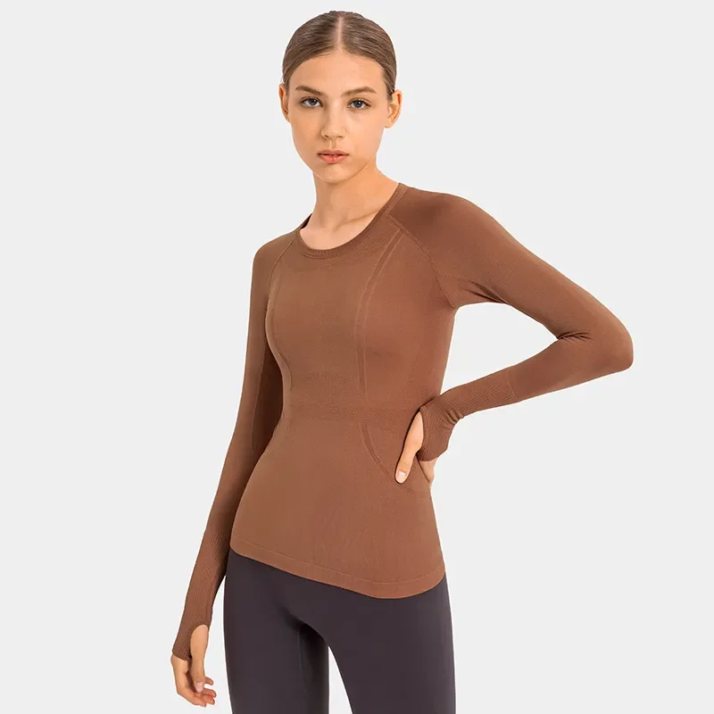 

2023 Women Yoga Seamless Top Super Soft Long Sleeve Shirt Stretchy Workout Tops Sports Wear for Women Gym