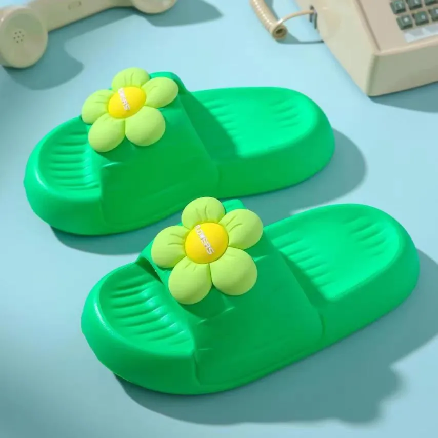 Women Cartoon Flower Decor Single Band EVA Slippers Floral Platform Beach Slides Home Badroom Soft Comfy Indoor Klein Blue Shoes