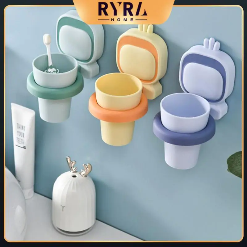 

Easy To Grip Toothbrush Cup Holder Storage Rack Strong Bearing Capacity Firmly Adsorb The Wall Surface Moderate Size Waterproof