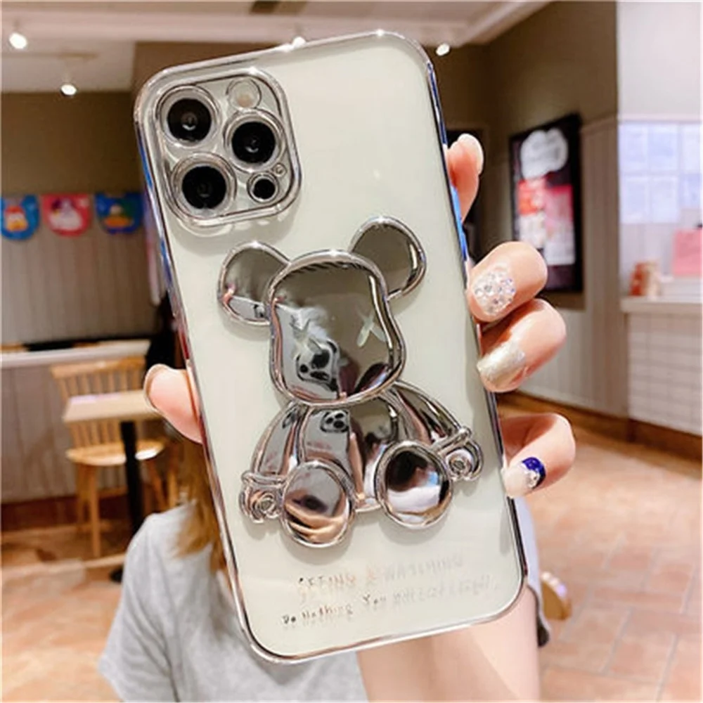 

Чехол для телефона с мультяшным медведем для iphone 13 12 11 pro max xs x xr 7 8 plus se, противоударные прозрачные мягкие силиконовые чехлы для телефонов