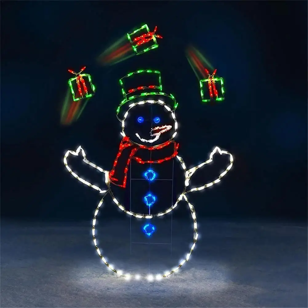 

Outdoors Garden Christmas Snowman Light Decoration Wrought Iron Frame Active Light String Glowing Snowmen Ornaments Decoration