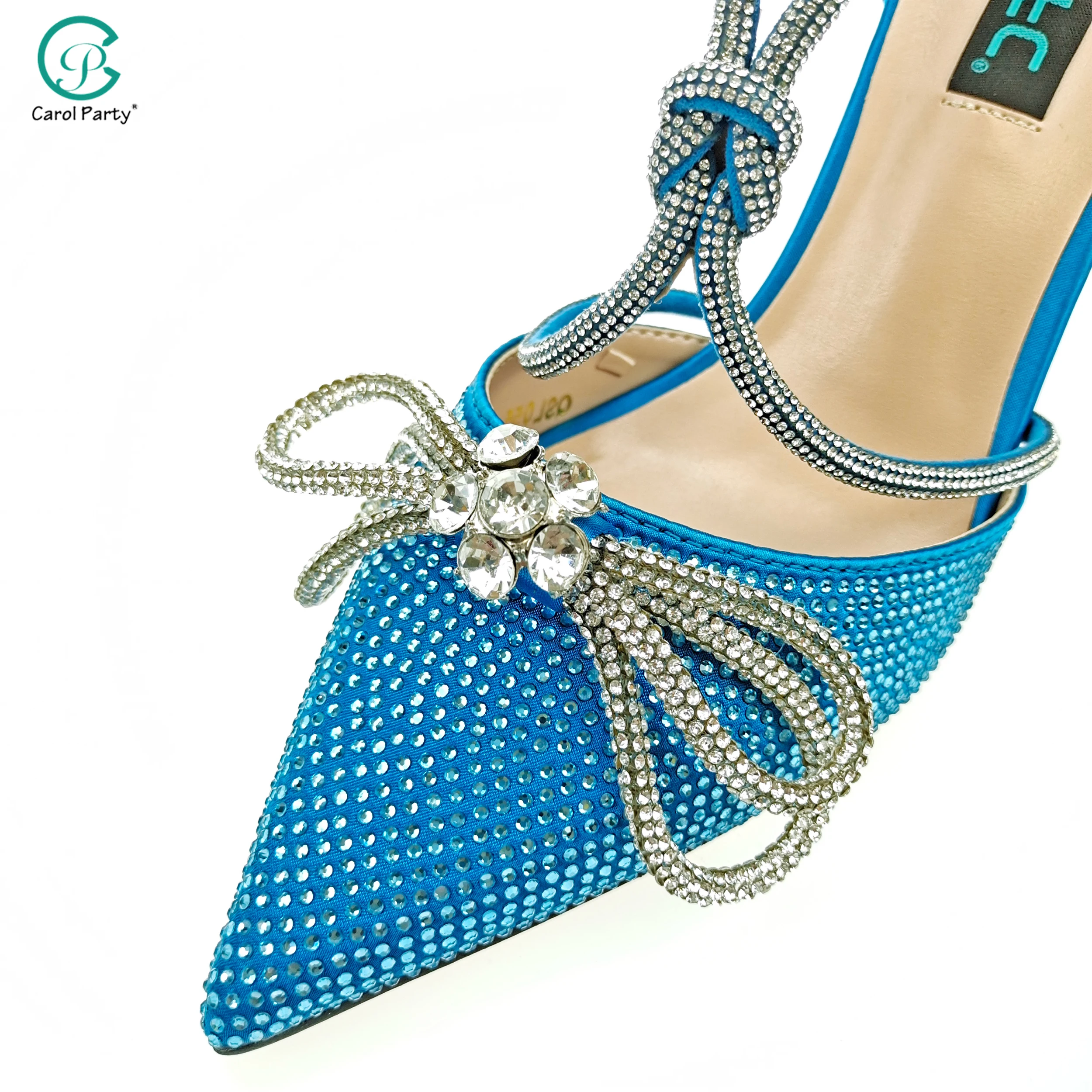 2022 Newest Party Shoes Ladies Shoes and Bag SetFull Diamond Butterfly Design in Sky Blue Color