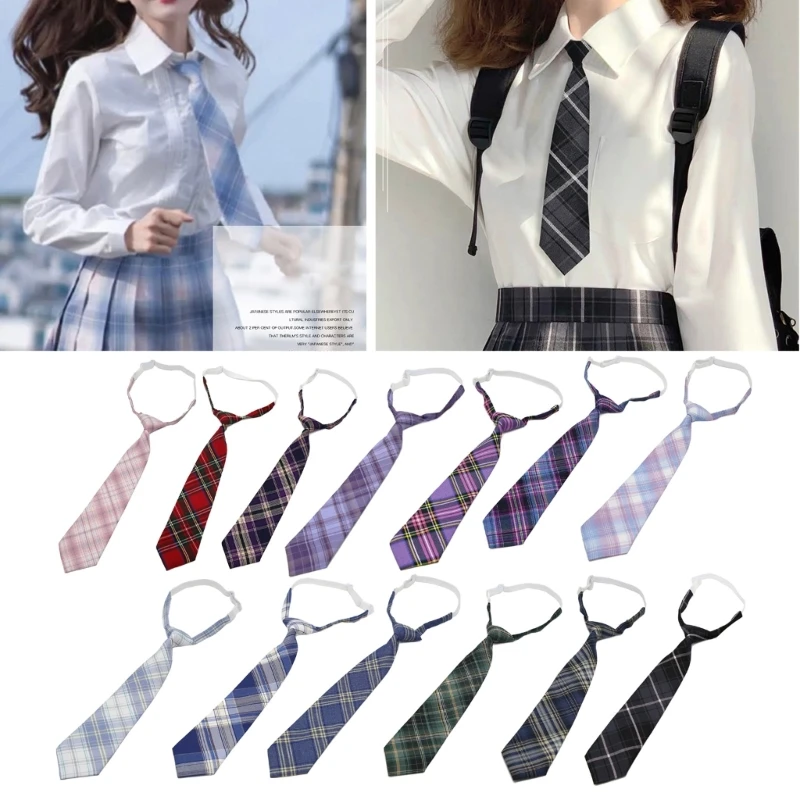

Women Plaid JK Neck Tie Japanese Style Necktie Cute Plaid Uniform School Neckties Graduation Wedding Cosplay Accessories