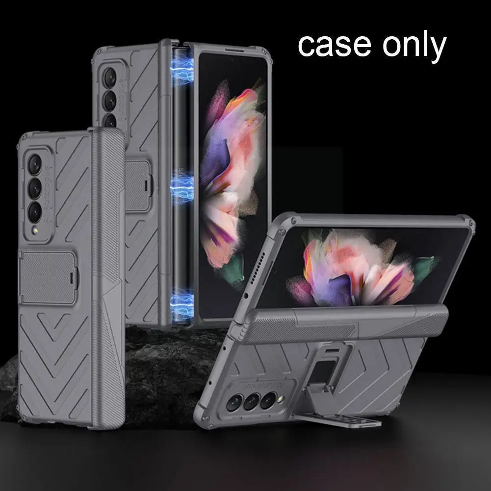 

Magnetic Screen Glass For Z Fold 3 5g Bracket Stand Hard Fold Cover For Z Fold3 Funda B8b1