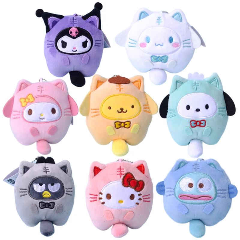 

Cute Sanrioed Cosplay Tiger My Melody Hellokittys Cinnamoroll Plush Toy Bag Pendant Kawaii Anime Plushie Doll Keychain Kids Gift