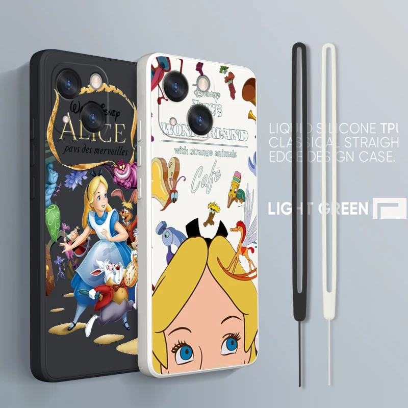 

Disney Alice Cute Phone Case For iPhone 14 13 12 mini 11 Pro Max 8 7 Plus XR XS X Liquid Rope Funda Cover