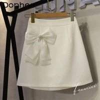 summer new design temperament bow high waist slimming a line skirt womens bag hip faldas mujer moda 2022 white black
