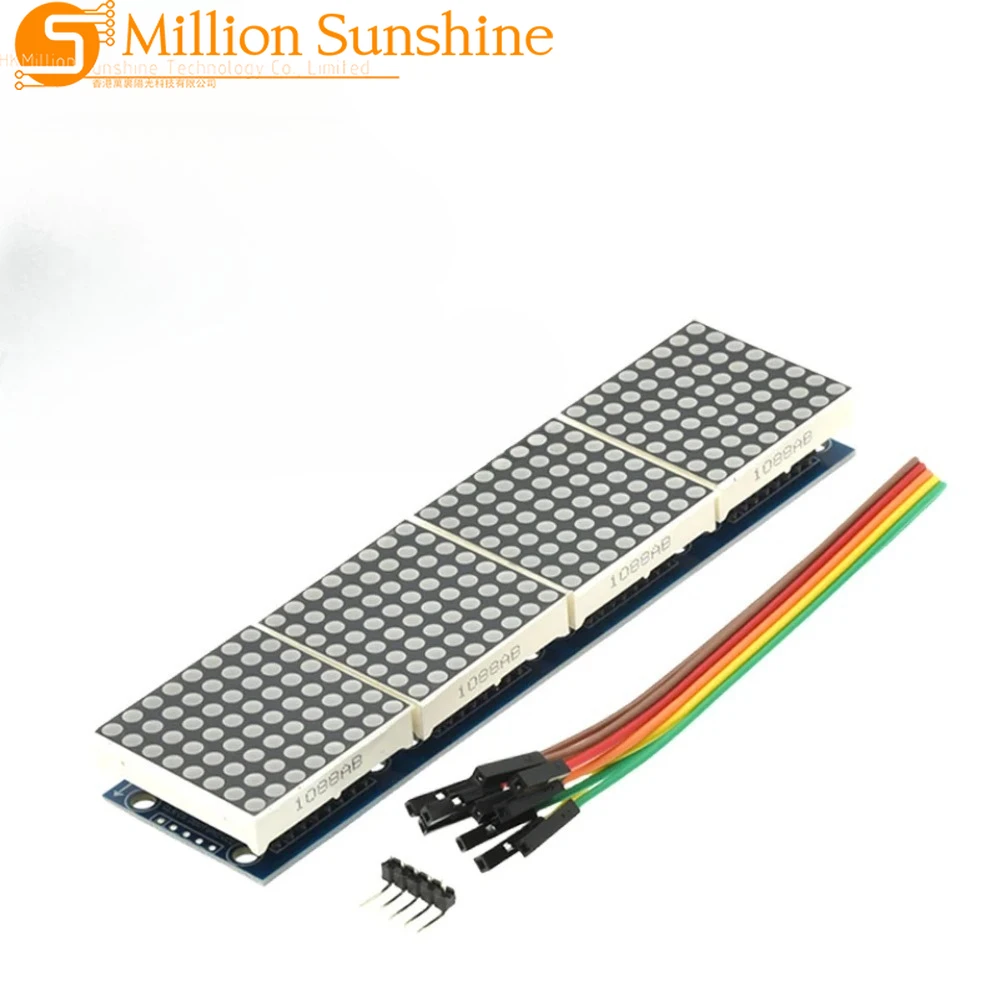 Фото Модуль точечной матрицы MAX7219 для микроконтроллера Arduino, 4-в-1 дисплей с 5-контактным кабелем №2