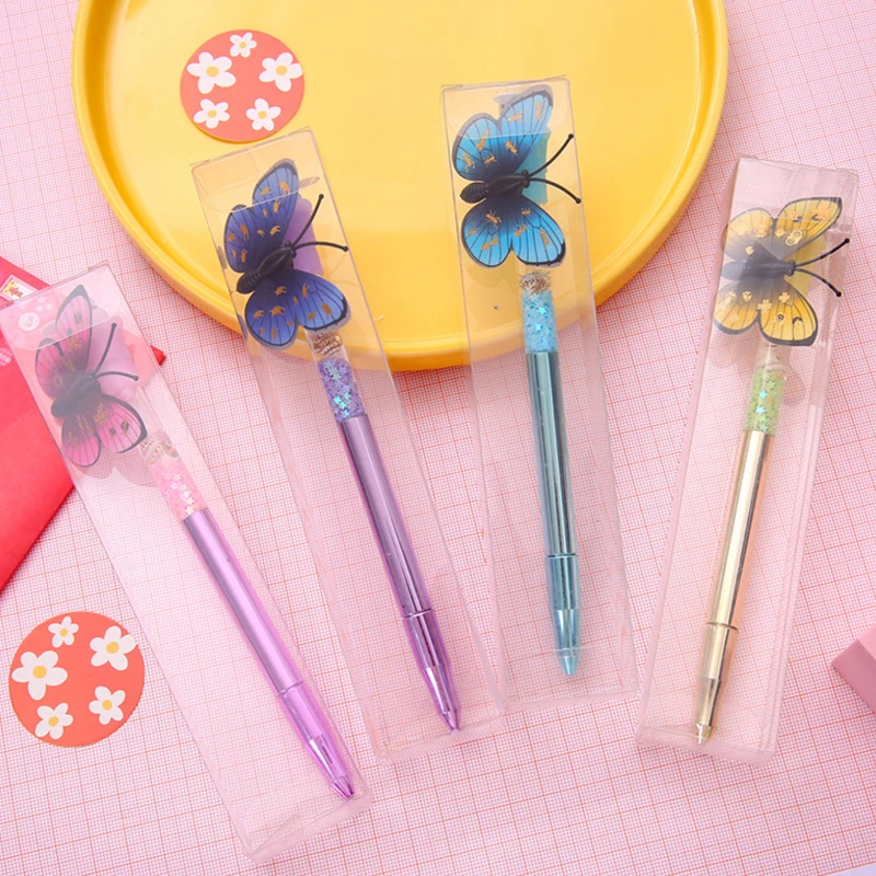 

1 шт. креативная гелевая ручка со светодиодный Ной лампой 0,5 мм, милые ручки-бабочки, магнитная гелевая ручка, нейтральная ручка, школьные канцелярские принадлежности для письма, подарок