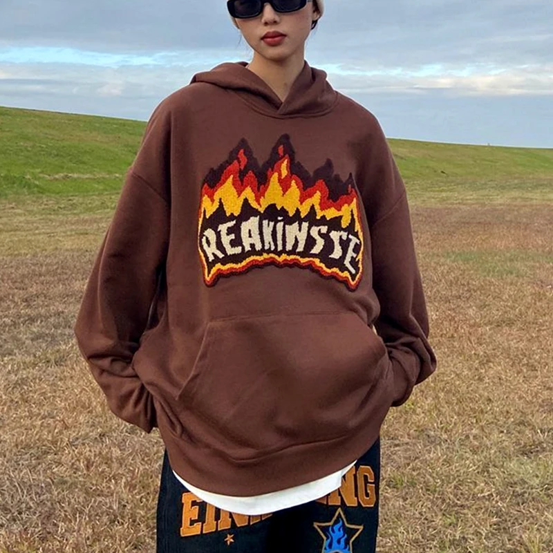 

Dark Brown Creative Letter Print Sweatshirt Women Hip Hop Oversized Long Sleeve Tops Graphic Hoodies New Spring Clothes Harajuku