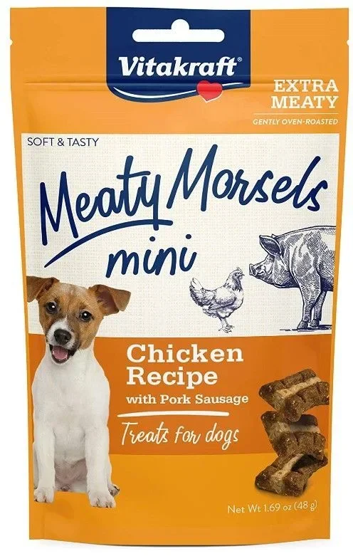 

Vitakraft Meaty Morsels Mini Chicken Recipe with Pork Sausage Dog Treat -1.69oz