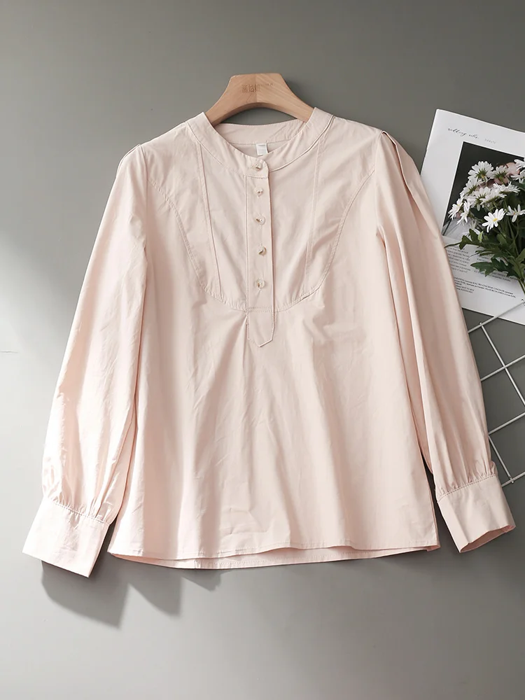 Рубашка женская с длинным рукавом и круглым вырезом осенняя