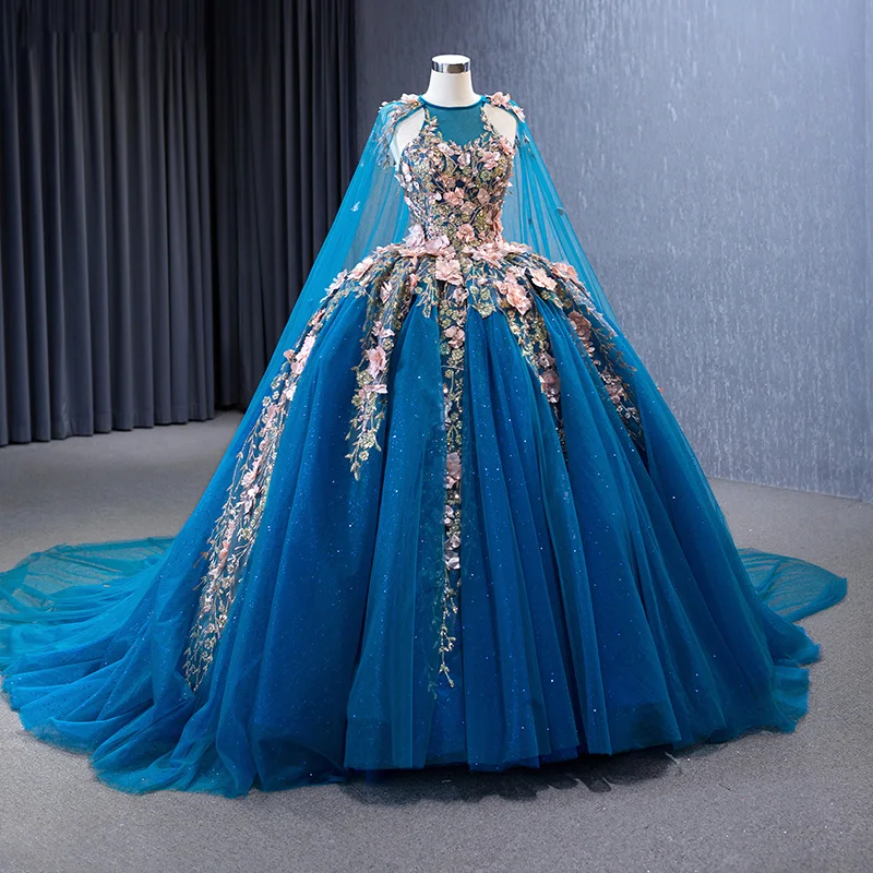 Gorgeous Quinceanera Dresses Ball Gown Flowers High Neck Vestidos De 15 Años 2023 Blue RSM231053 Vestido De Niña De Las Flores 3