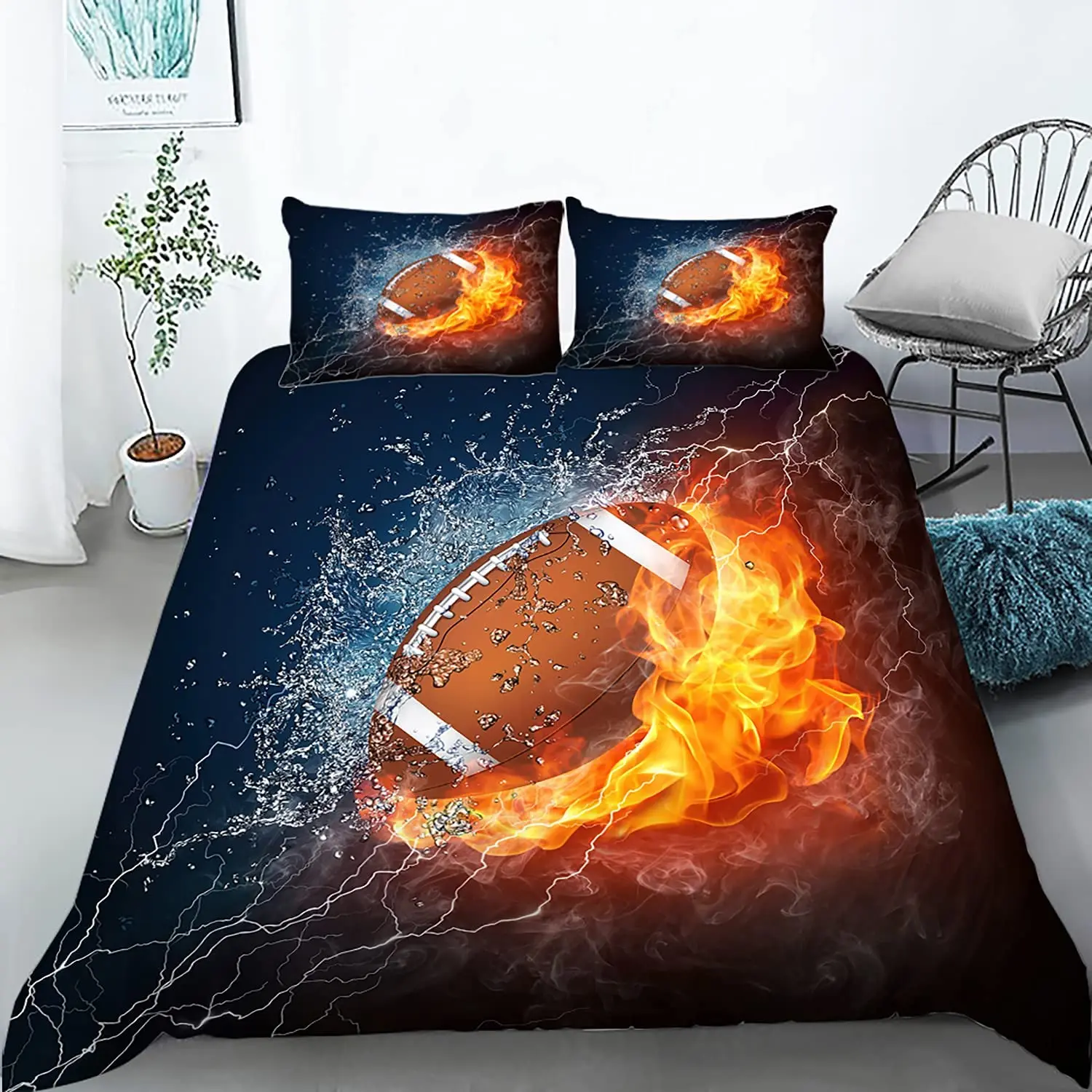 

Football Bedding Set for Teen Boys Sport Duvet Cover Set Football Theme Bedding Set Double Queen King Size Polyester Qulit Cover