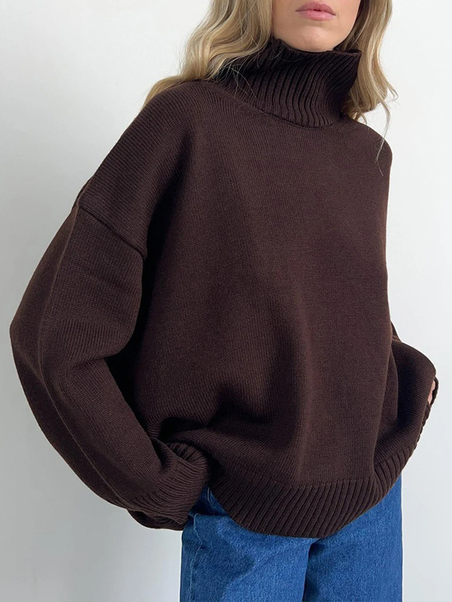 Женский свитер с высоким воротником большого размера зимний винтажный вязаный