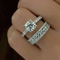 2 pcs luxury wedding engagement ring set with full bling iced out crystal rhinestone zircon for women party fashion jewelry