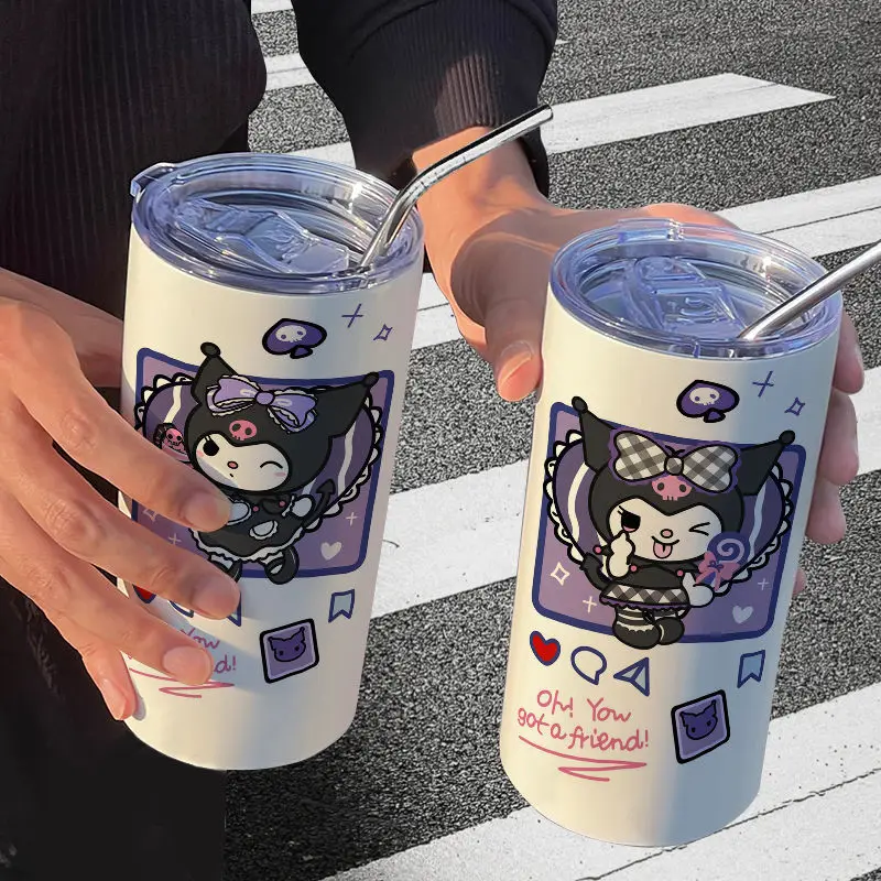 

Sanrio Kuromi мультяшная Милая кофейная чашка Студенческая 304 нержавеющая сталь Изолированная чашка офисная соломенная чашка для воды Прямая чаш...