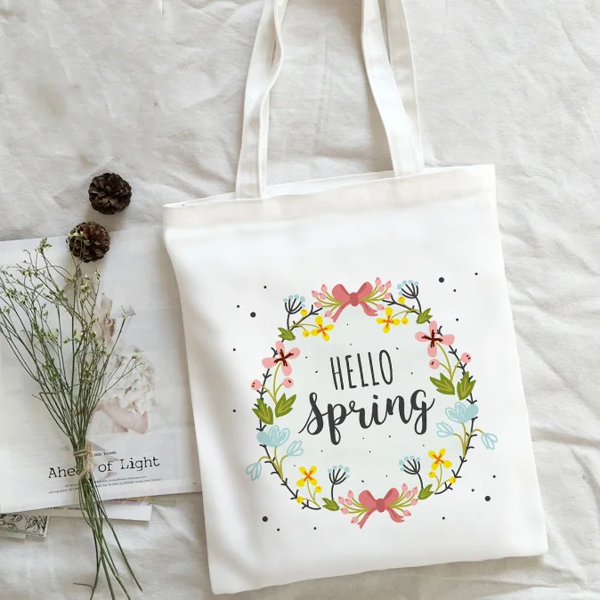 

Bags Canvas Shoulder Shopping Bag Tote Beach Flower Eco White Reusable Hand Bag Women Kawaii Vintage Aesthetic Teacher Handbag
