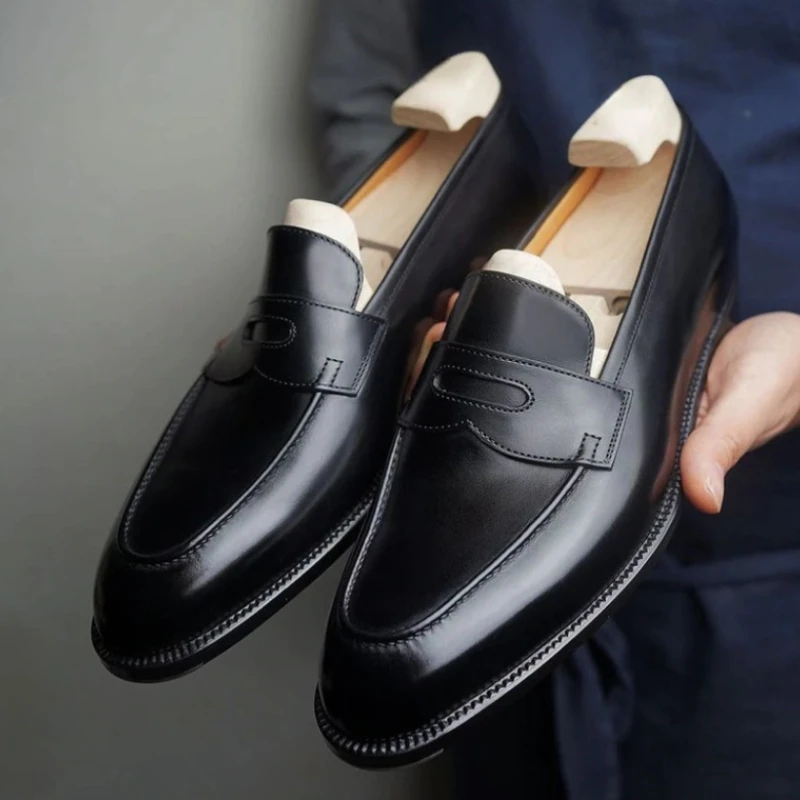 

Туфли мужские на низком каблуке, Мокасины, однотонные, Прошитые классические, Нескользящие, классические, однотонные, AQ624