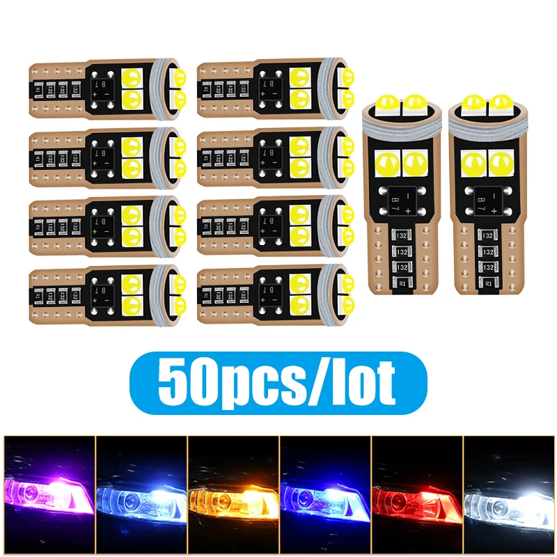 

50PCS T10 LED W5W LED BA9S LED Canbus Car Interior Light 194 501 6 SMD 3030 LED Instrument Lights Bulb Wedge Light No Error 12V