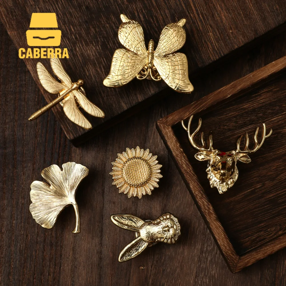 Ручка-кнопка для шкафа и ящиков, дверные ручки для шкафов, выдвижные ящики, золотой комод, растительный и животный узор.